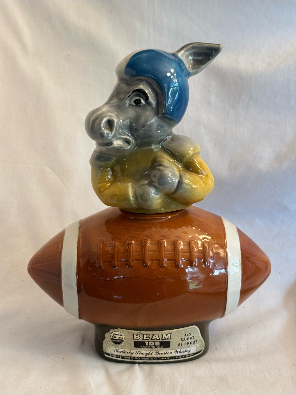 Vintage Jim Beam Democrat Donkey Football Decanter Bottle 1972 Empty
